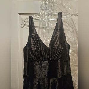 LaDivine By Cinderella Divine Plus Size Satin Black Prom Dress